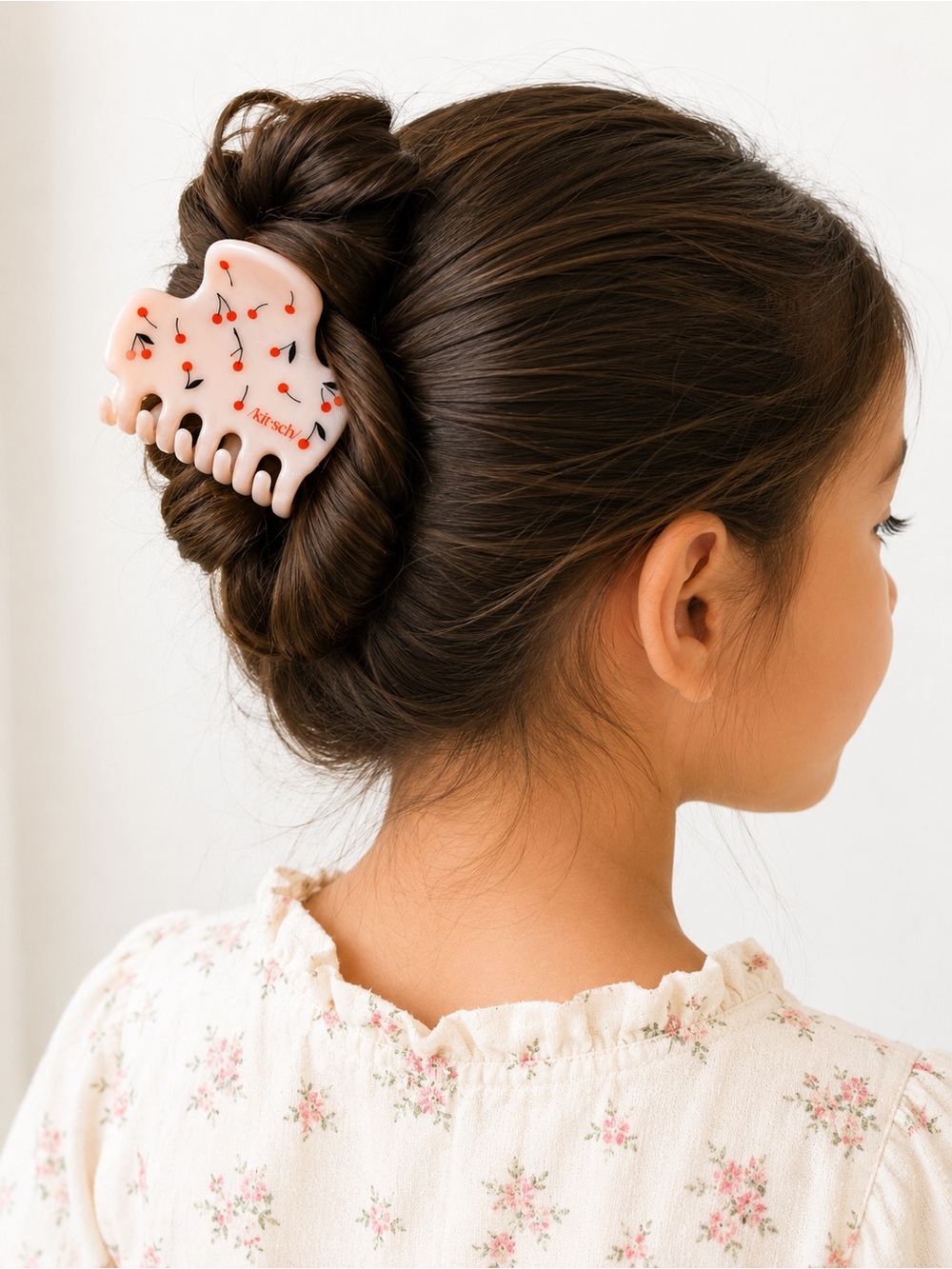 Kitsch Cream Kids Hair Claw with Red Cherry Motif